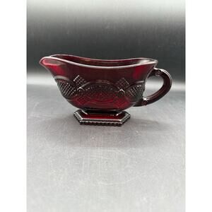 Vintage Avon 1876 Cape Cod Red Glass Footed Gravy Boat w/ Handle